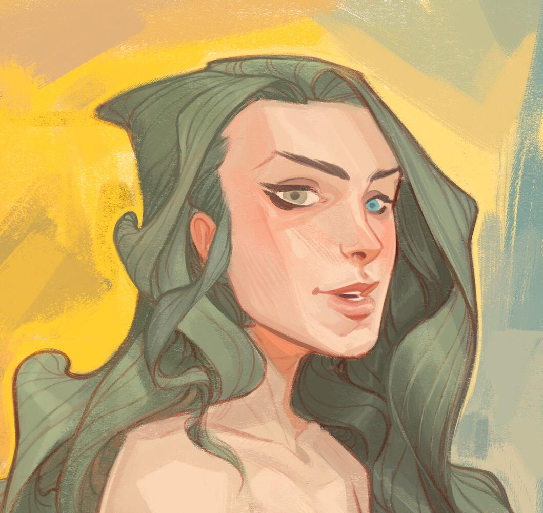 Portrait of a Woman with Green and Blue Eyes (Painting).